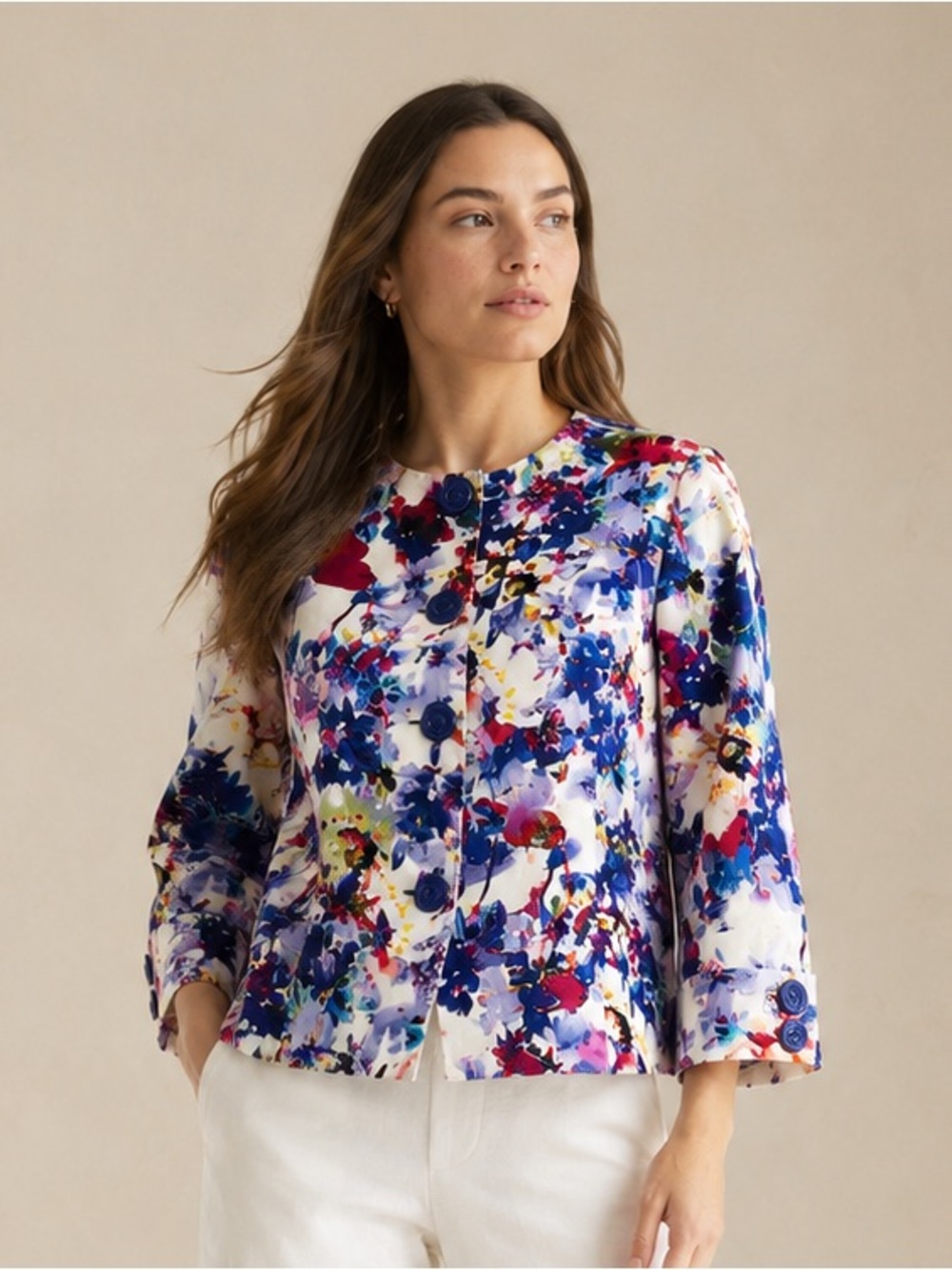 Coldwater Creek Watercolor Floral Blazer Size 14